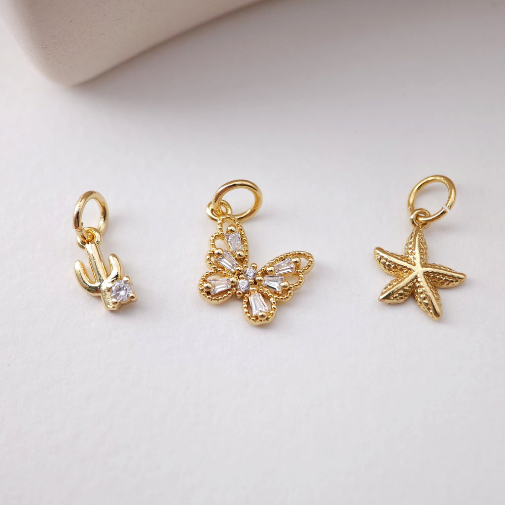 Gold Starfish Charms, Cactus Pendant, Butterfly, 18K Gold Plated, Dainty Starfish Shape Pendant, Jewelry Making Pendant S1204