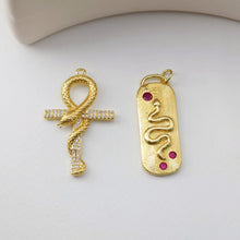 Load image into Gallery viewer, Snake Charm, 18K Gold Plated Snake Pendant for Necklace Making, CZ Pave Charm, Jewelry Finding S1228