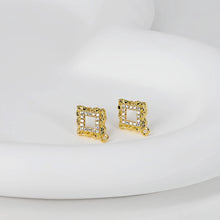 Load image into Gallery viewer, Diamond shaped Post with Loop, Pave CZ, 18K Gold, S925 Silver Pin Nickel Free Earrings, Hypoallergenic Earring Findings D0423