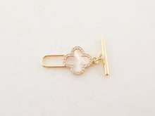 Load image into Gallery viewer, Four Leaf Clover OT Toggle Clasps, 18K Gold Plated OT Buckle, CZ Pave Mother of Pearl, Necklace Closure, Connectors Clasps, ZX050
