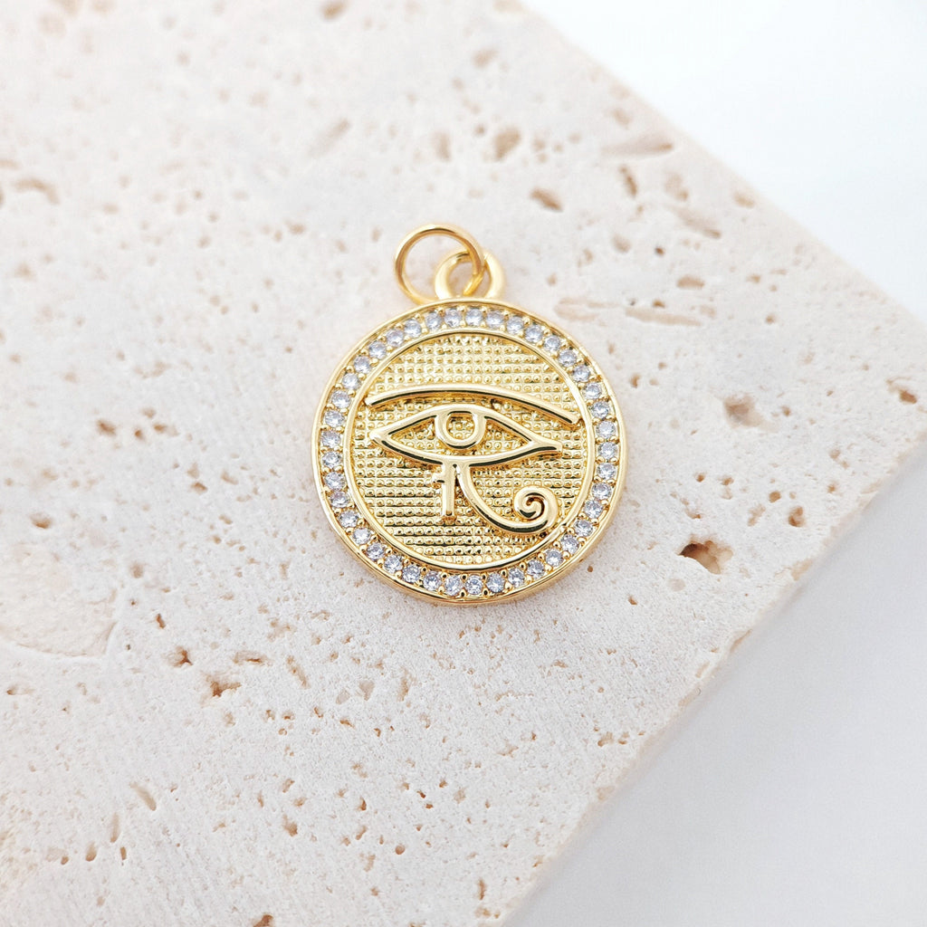 Evil Eye Coin Charm, 18K Gold Plated Round Eye Pendant, 16mm, Necklace Earring Bracelet Making Charm, Jewelry Findings S913