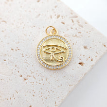 Load image into Gallery viewer, Evil Eye Coin Charm, 18K Gold Plated Round Eye Pendant, 16mm, Necklace Earring Bracelet Making Charm, Jewelry Findings S913