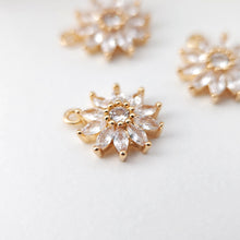 Load image into Gallery viewer, CZ Pave Flower Charm, Cubic Pendant, Earring Connectors, Real Gold Plated Brass Earring Charms, Jewelry Findings D0077