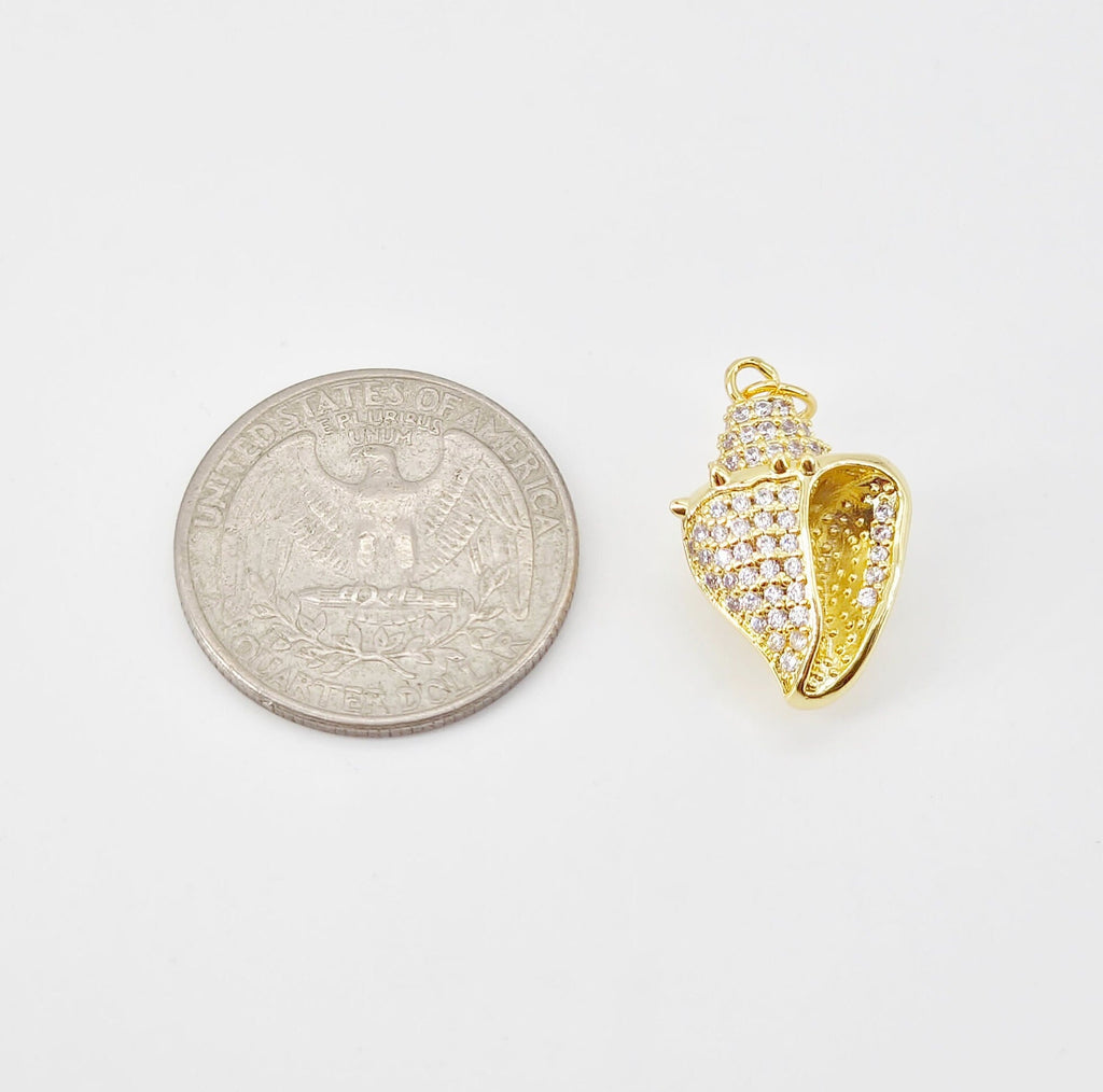 Dije de concha dorada, colgante de vida marina, 22 mm, latón bañado en oro de 18 quilates, para hacer pulseras, accesorios de joyería S20798