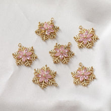 Load image into Gallery viewer, Snowflake Charm, Cubic Zircon Crystal Snowflake Pendant, CZ Earring Charms,  Real Gold Plated  Earring Charms, Jewelry Findings BB039-F015