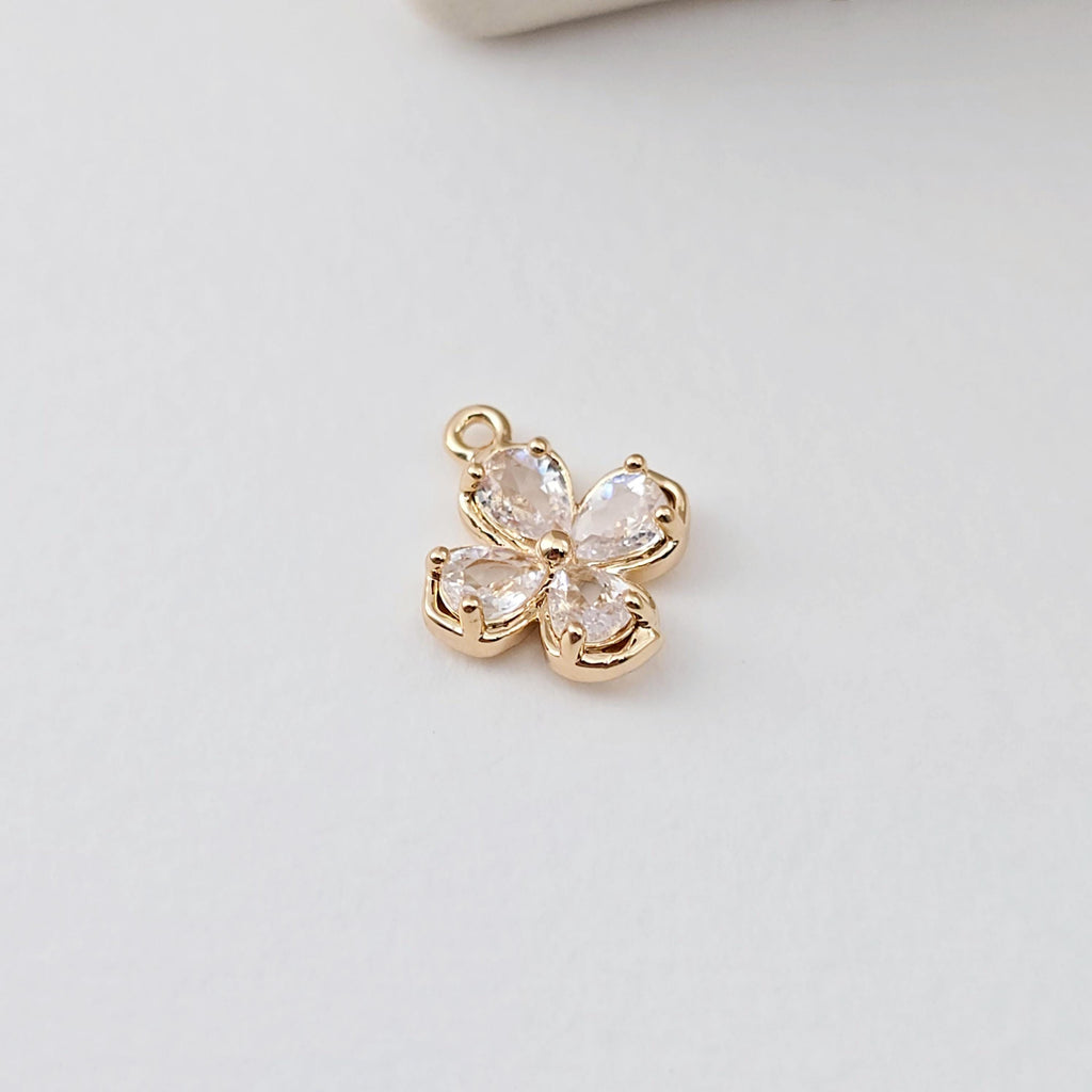 Flower Charm, Cubic Zircon Crystal Flower Pendant, CZ Earring Charms,  Real Gold Plated Brass Earring Charms, Jewelry Findings D0306