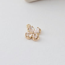 Load image into Gallery viewer, Flower Charm, Cubic Zircon Crystal Flower Pendant, CZ Earring Charms,  Real Gold Plated Brass Earring Charms, Jewelry Findings D0306