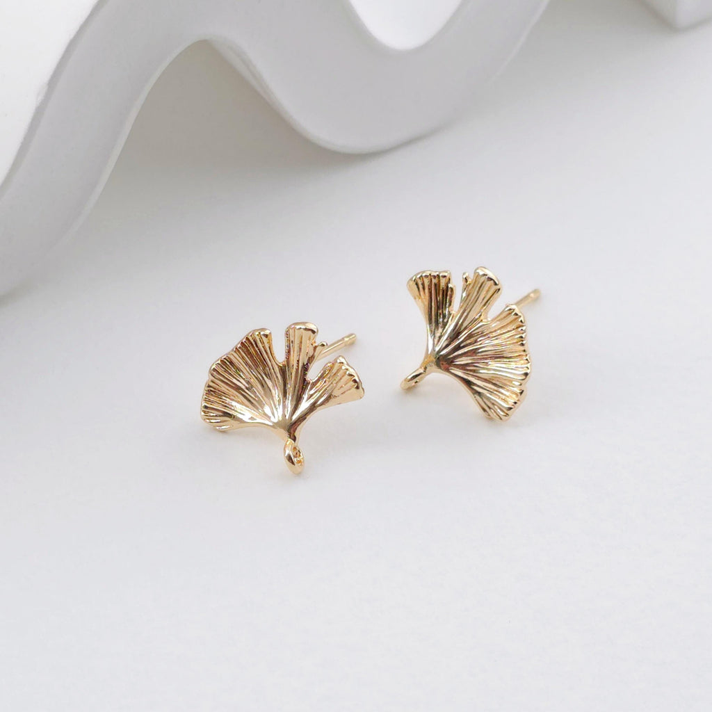 Gold Leaf Earring Post With Loop, Ginkgo Biloba Post, Nickel Free Earrings, Ear Stud Loop, Hypoallergenic Earring Findings ZX313