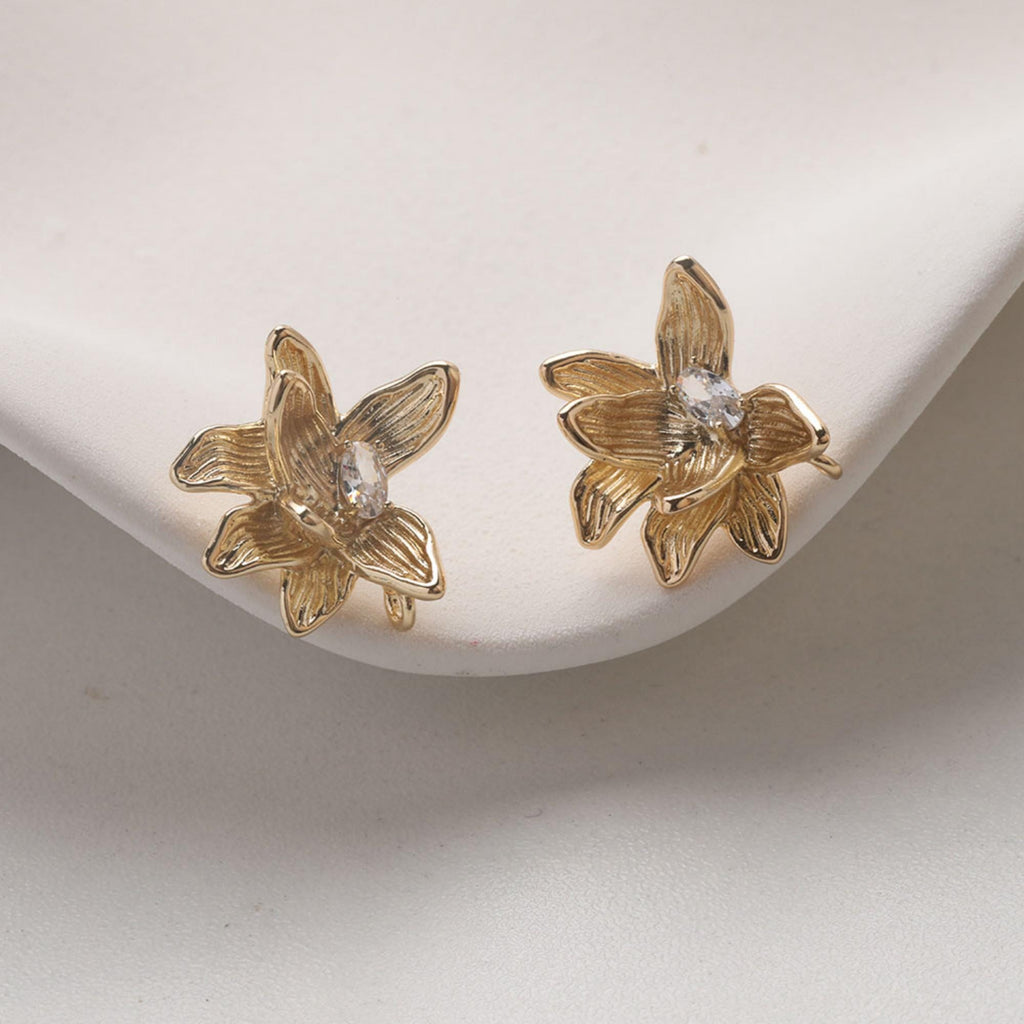Flower Earring Post with loop, 14K Gold/Silver, S925 Silver Pin Nickel Free Earrings, Flora Ear Stud with Loop GZ735