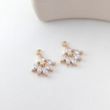 Load image into Gallery viewer, Leaf Charm, Cubic Zircon Crystal Leaf Pendant, CZ Earring Charms,  Gold Plated Brass Earring Charms, Jewelry Findings D0243