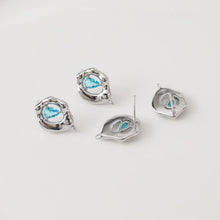 Load image into Gallery viewer, Irregular Zirconia Earring Post, 14K Gold/Silver, Blue CZ, S925 Silver Pin Nickel Free Earrings, Eye Shape Ear Stud with Loop BB032