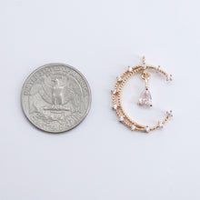 Load image into Gallery viewer, CZ Pave Moon and Star Charm, Cubic Zircon Crystal Pendant, CZ Earring Charms,  Real Gold Plated Earring Charms, Jewelry Findings ZR017-F124