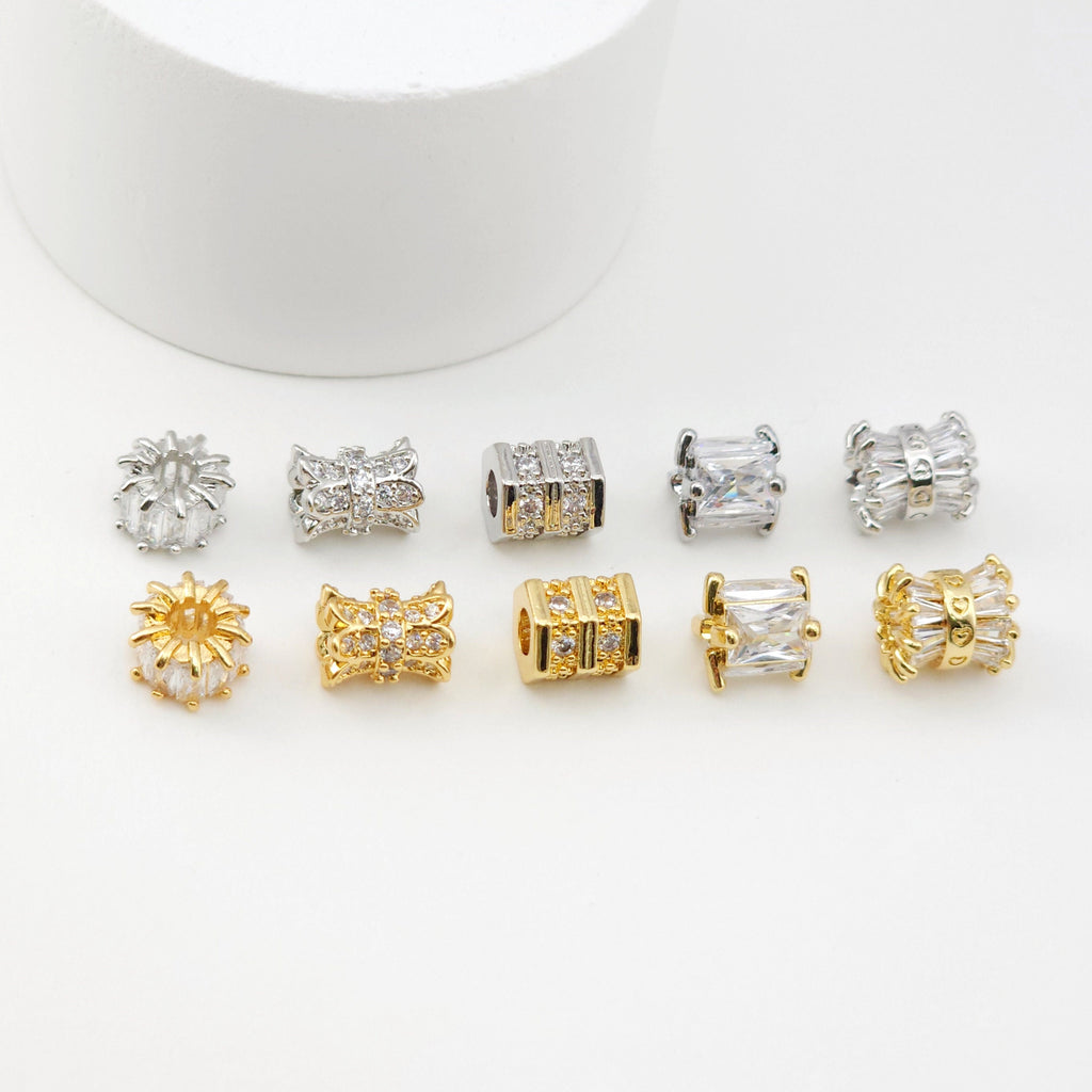 Spacer Beads Collection, 18K Gold/Silver Plated, Round Beads, CZ Pave Beads, Dainty Jewelry Making Beads, Jewelry Finding S1180