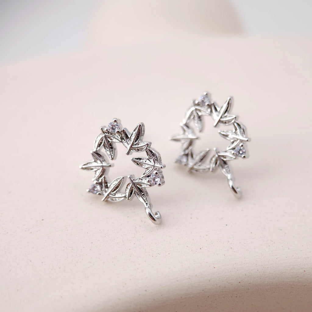 Poste para pendientes de hoja, pendiente de botón de latón chapado en oro auténtico de 18 quilates con aro, pasador de plata S925, sin níquel, fornitura para pendientes S1196