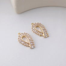 Load image into Gallery viewer, CZ Pave Leaf Charm, Cubic Zircon Crystal Leaf Pendant, CZ Earring Charms,  Real Gold Plated Brass Earring Charms, Jewelry Finding D0229