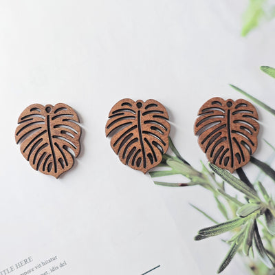 10PCS Monstera Leaf Shape Wood Charms, Wooden Pendant, Reclaimed Walnut Wood, Geometric Statement Wood Earrings Diy Ideas JT948
