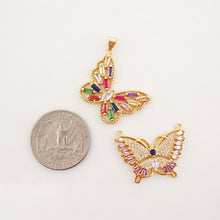 Load image into Gallery viewer, Butterfly Charm, Multicolor CZ Pave, 18K Gold Plated Pave Pendant, Cubic Animal Charm, Necklace Jewelry Finding S20294