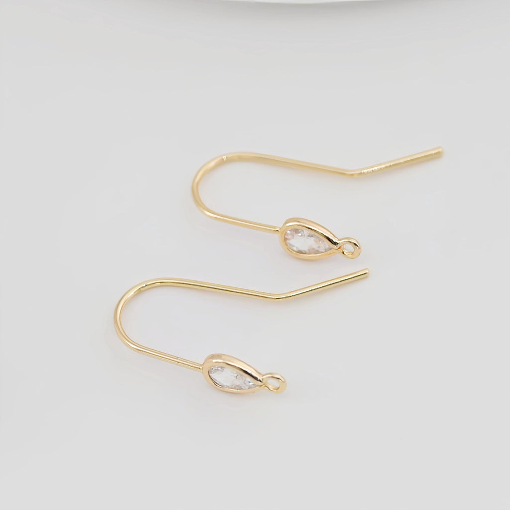 4PCS- 14K Gold Plated Ear Wires, Cubic Pave Earring Hooks, Nickel Free, Fish Hooks, Ear Wires for Jewelry Making Z017