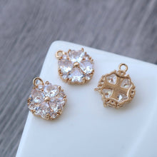 Load image into Gallery viewer, CZ Flower Charm, Cubic Zircon Crystal Flower Pendant, CZ Earring Charms,  Real Gold Plated  Earring Charms, Jewelry Findings HL006-F020