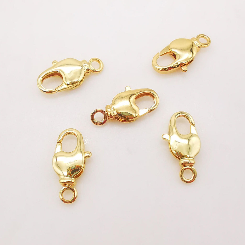 10 قطع - مشبك مخلب جراد البحر مطلي بالذهب اللامع عيار 18 قيراطًا، 7 × 15 مم، مشبك لصنع القلادة والأساور بحلقة مغلقة، نتائج المجوهرات S318