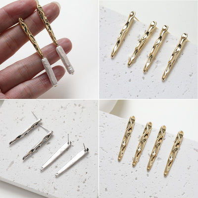 Hammered Long Bar Stud Ear Post With Loop, S925 Silver Ear Pin Nickel Free, Gold/Silver Ear Stud, Hypoallergenic Earring Findings BB123