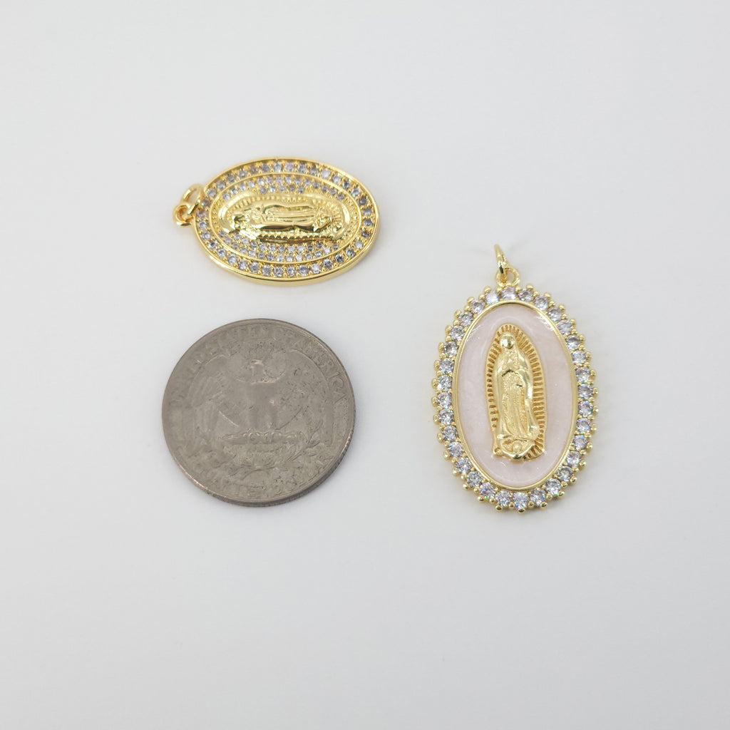 Cubic Saint Maria Charm, Religious Pendant, 18K Gold Plated Micro CZ Pave Our Lady Pendant, Vintage Necklace Making Charm S20827