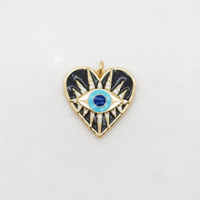 Load image into Gallery viewer, Black Heart Shape Evil Eye Charm, 18K Gold Plated Micro CZ Pave Enamel Eye Pendant, 22.5mm, Necklace Making Charm, Jewelry Findings S20405