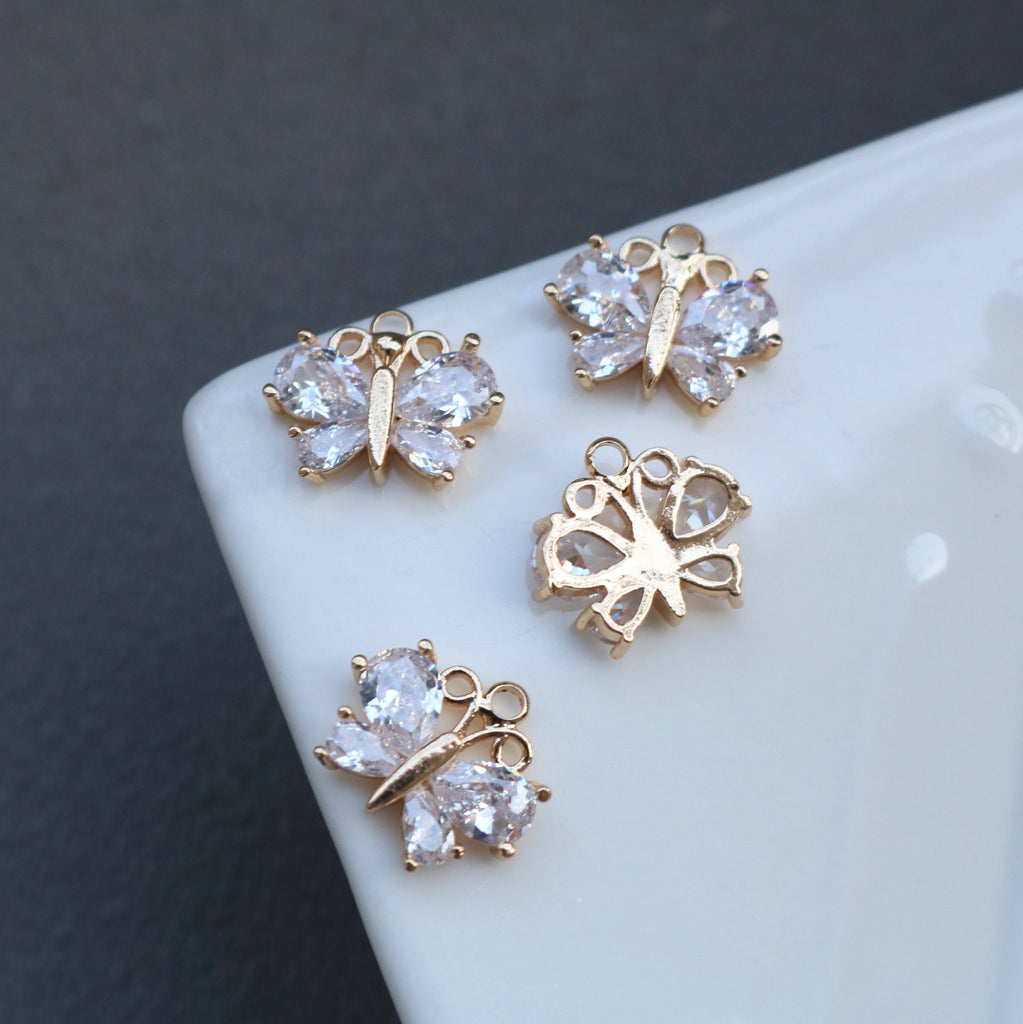 CZ Pave Butterfly Charm, Cubic Zircon Crystal Butterfly Pendant, Bracelet Necklace Pendant, 14K Gold Plated, Jewelry Findings HL005-F227