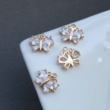 Load image into Gallery viewer, CZ Pave Butterfly Charm, Cubic Zircon Crystal Butterfly Pendant, Bracelet Necklace Pendant, 14K Gold Plated, Jewelry Findings HL005-F227