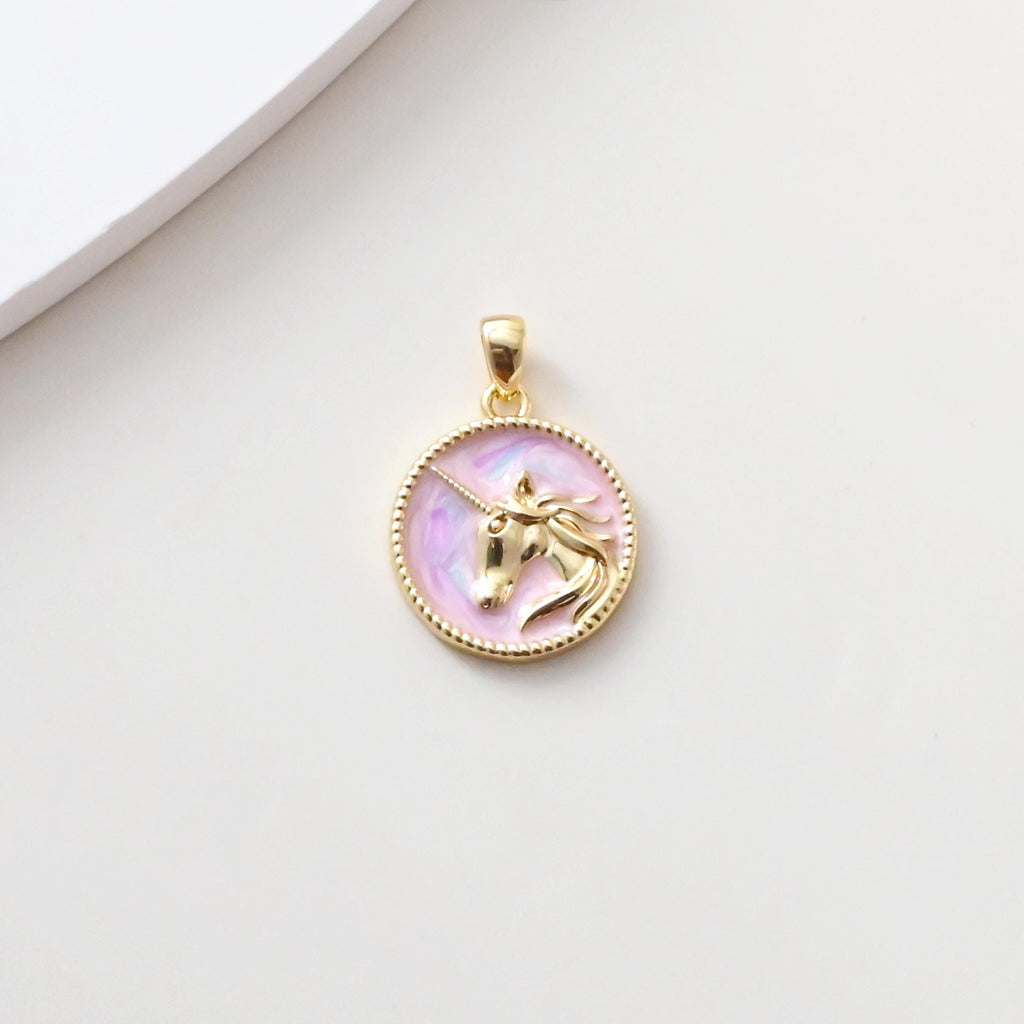 Enamel Round Charms Collections, Unicorn, Flower Pendant, Rabbit Pendant, 18K Gold Plated, Necklace Making Charms, Jewelry Findings S1383