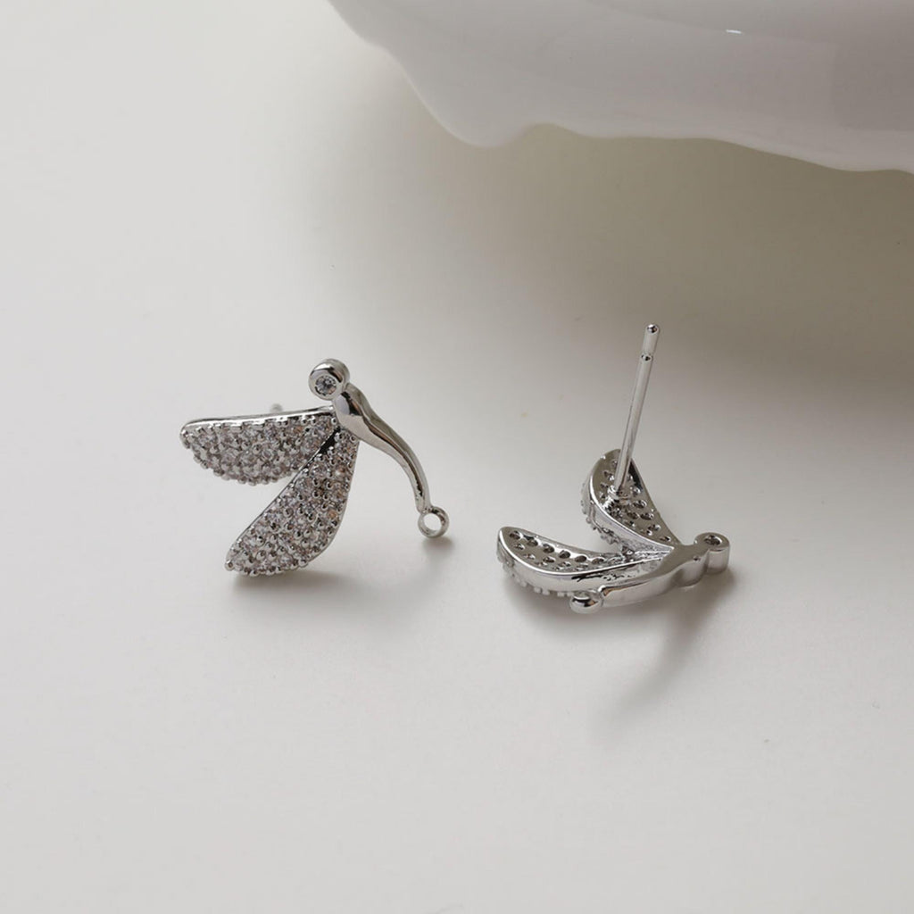 Butterfly Ear Post, S925 Silver Ear Pin, CZ Pave Nickel Free, Ear Studs, 14K Gold Plated Stud Earring Finding GZ742