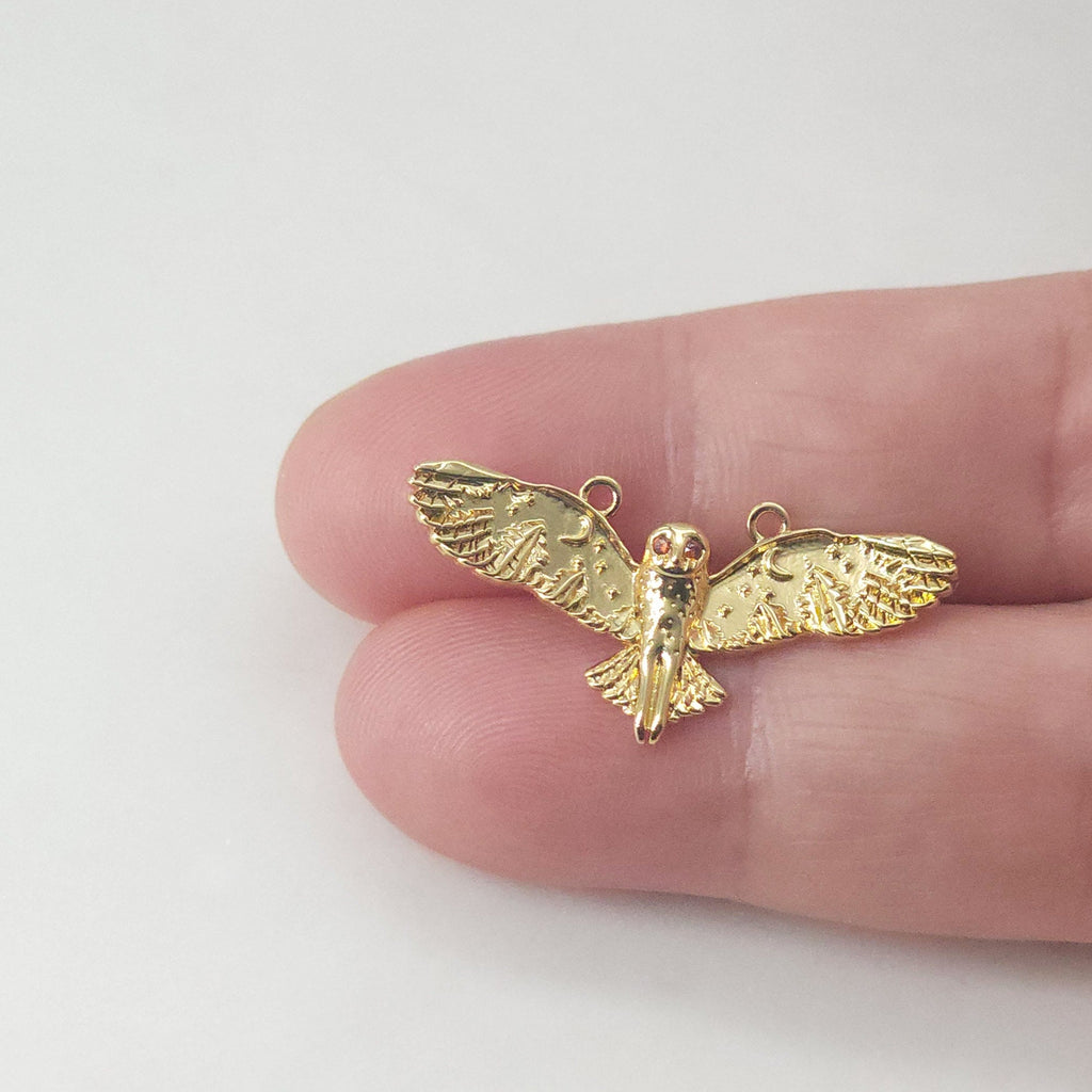 Owl Charms, 18K Gold Plated Cubic Micro Pave Charms, The Owl Pendant, Necklace charms, Jewelry Findings S20628