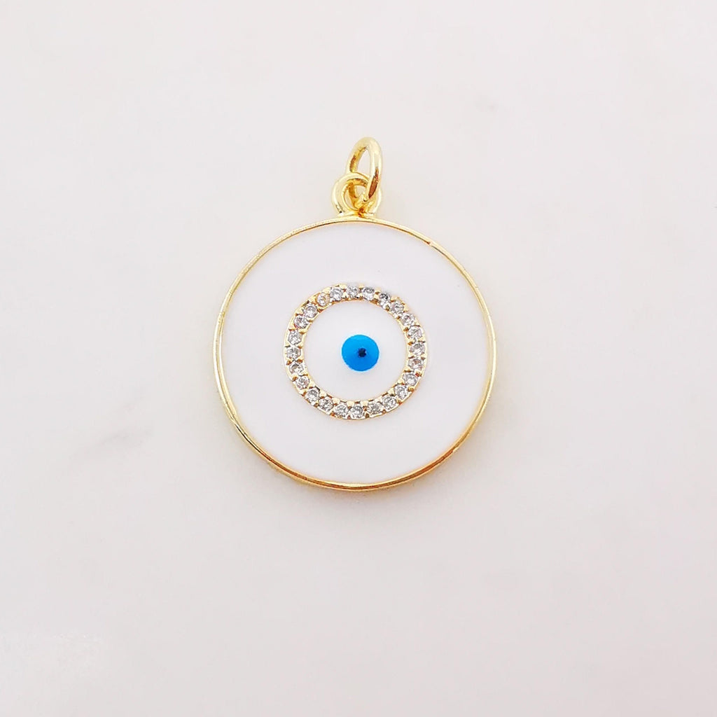 Enamel Evil Eye Charm, Coin Pendant, Heart Charm, 18K Gold Plated CZ Pave Eye Pendant, Necklace Making Charm, Jewelry Findings S385