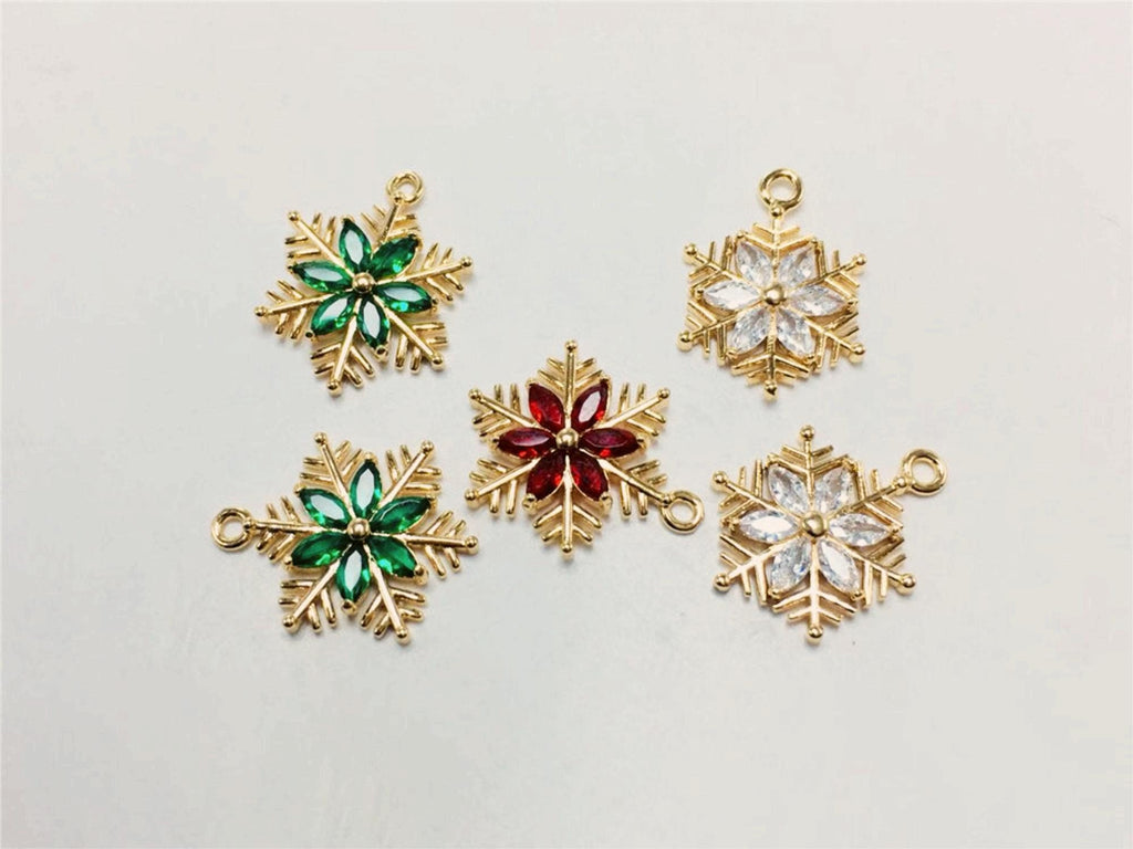 Snowflake Charm, Cubic Zircon Crystal Snowflake Pendant, CZ Earring Charms,  Real Gold Plated  Earring Charms, Jewelry Findings ZR012-F043