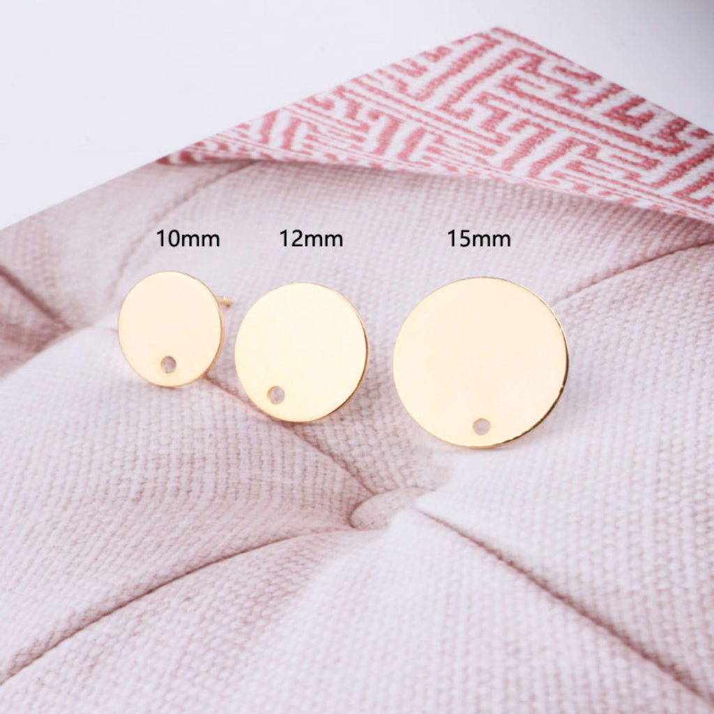 10pcs 18K Gold Round Post With Loop, Round Stud Earring Nickel Free, 10mm, 12mm, 15mm, Hypoallergenic Earring Findings QR024-ZX7043