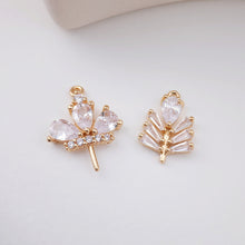 Load image into Gallery viewer, Leaf Charm, Cubic Zircon Crystal Flower Pendant, CZ Earring Charms,  Real Gold Plated Brass Earring Charms, Jewelry Findings STG024-F174