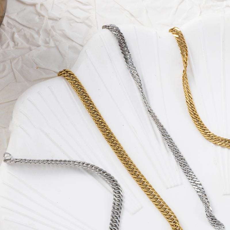 18K Gold Link Chain, Handmade DIY Accessories, 316L Stainless Steel, Sold in 0.5 Meters, ZD015