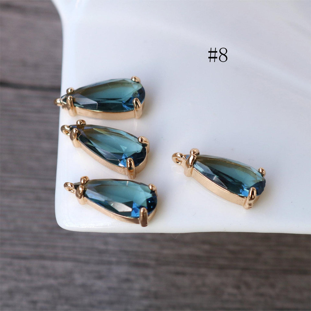 10pcs- Crystal Long Teardrop Charms, 11 colors You Choose, 14K Gold Plated Teardrop Pendant, 7x18mm, Jewelry Findings 068-F040
