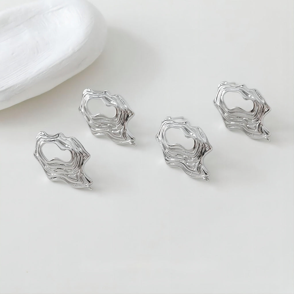 Irregular 14K Gold Pleated Openwork Post with Loop, Gold/Silver, S925 Silver Pin Nickel Free Earrings, Hypoallergenic Earring Findings GE022