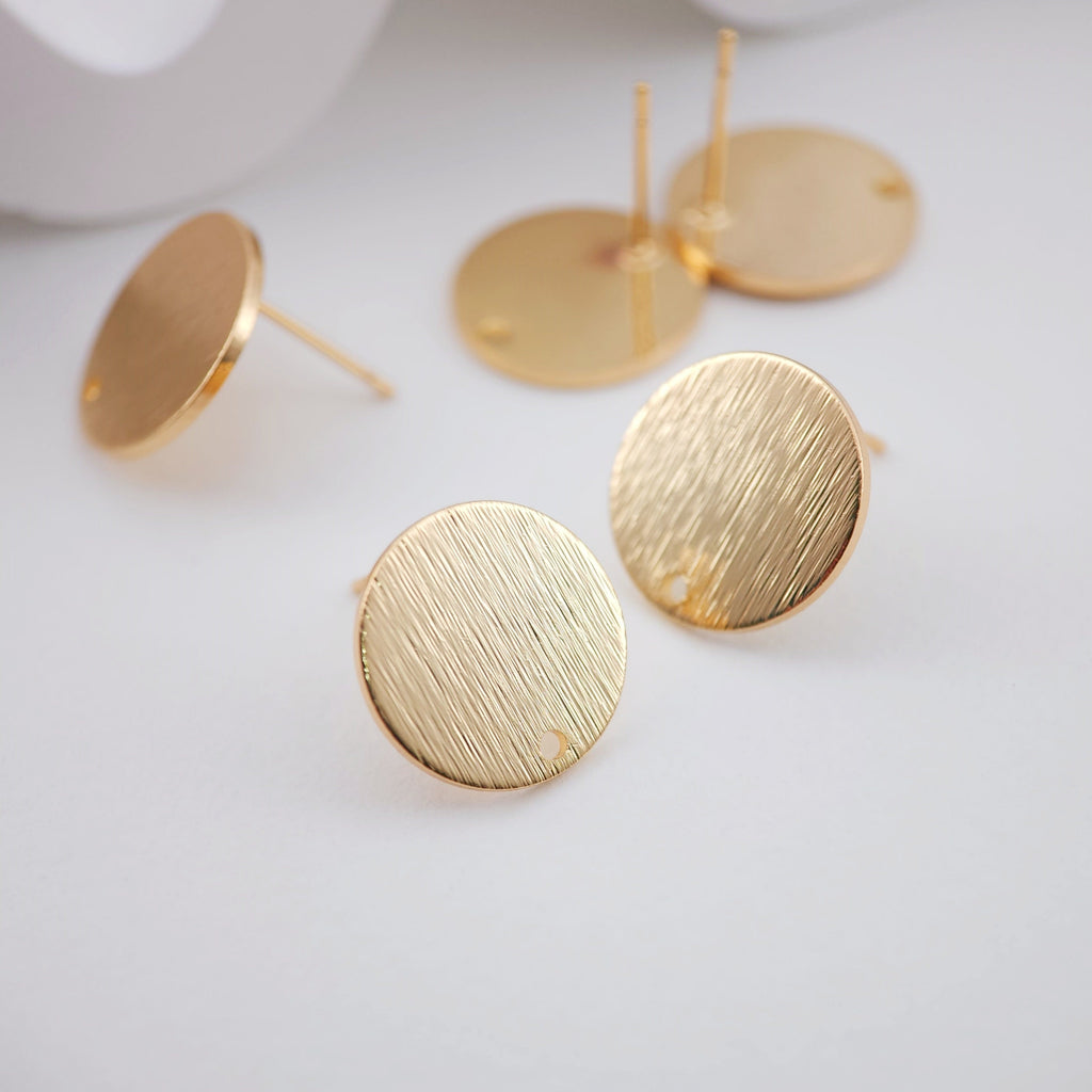 أقراط دائرية بلمسة نهائية مصقولة، 15 مم، عمود ذهبي مع حلقة، مضاد للحساسية، نتائج الأقراط، لوازم صنع الأقراط يدويًا D0043