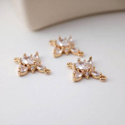 CZ Pave Leaf Charm, Cubic Pendant, Earring Connectors, Real Gold Plated Brass Earring Charms, Jewelry Findings D0068