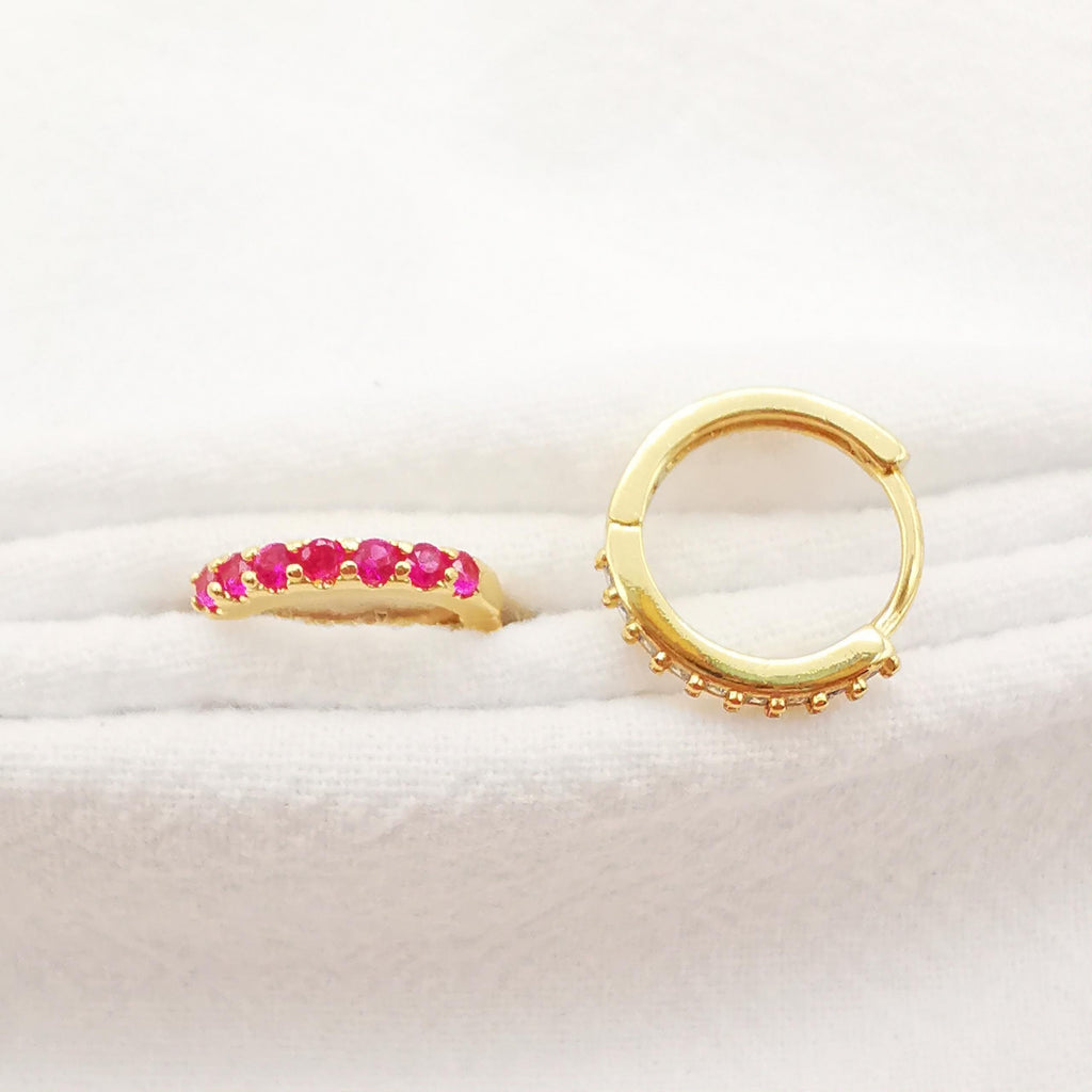 Cubic Ear Hoops Multicolor Pave Crystal , 14mm, 18K Gold Plated Leverback Earrings, Huggie Hoops Earring S1006