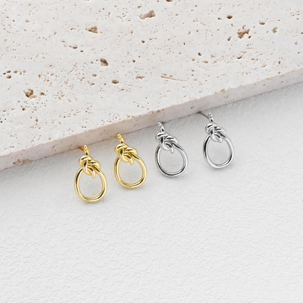 Poste para pendientes con nudo dorado, pasador para pendientes de plata S925, pendientes sin níquel, aro para pendientes de 18 quilates, accesorios para pendientes con nudo D0387