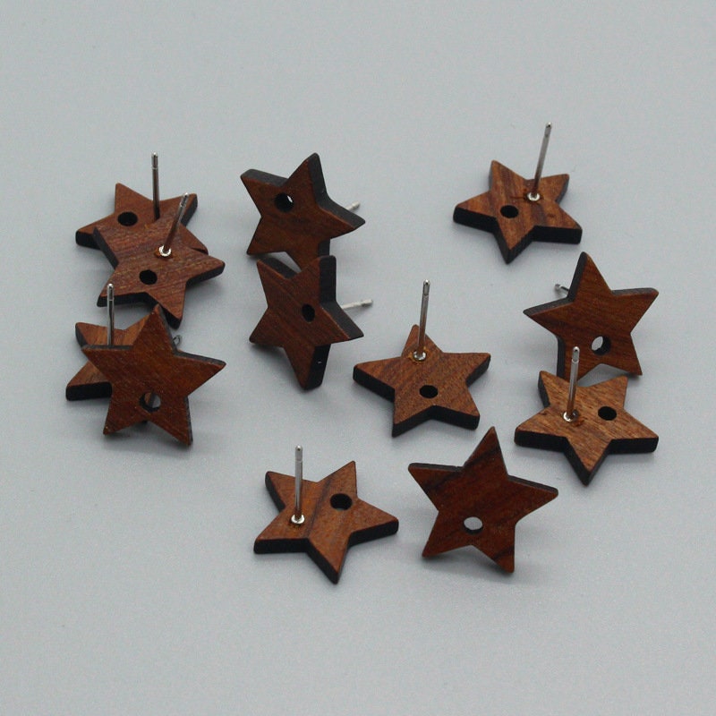 4PCS Wood Earrings, Star Pentagram Geometric Wooden Earrings for women, Reclaimed Ash Wood,  Nickel Free, Boho Wood Earring Finding JT915