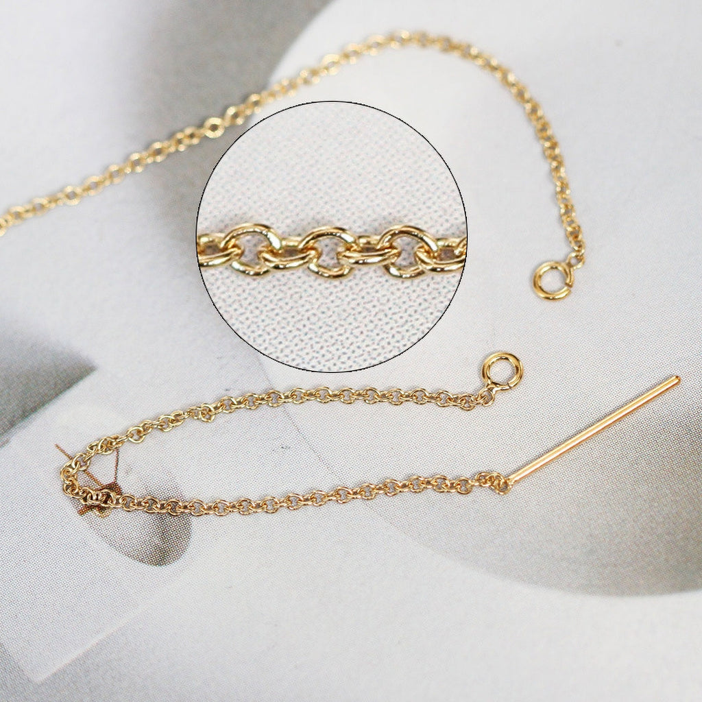 14K Gold Filled Ear Threader, 85mm Threader Earrings, 0.6mm Flat Oval Chain Wire, Chain Earrings B004