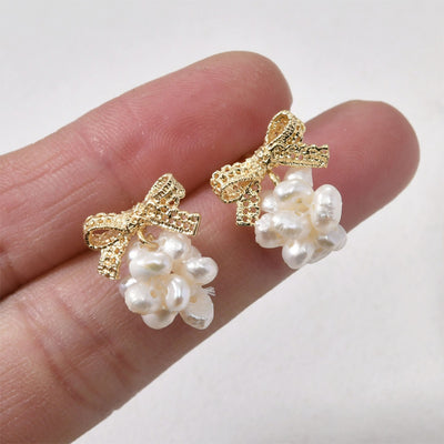 Lace Bow  Ear Post with Loops, Nickel Free,  14K Gold Plated Stud Earring Finding LL154