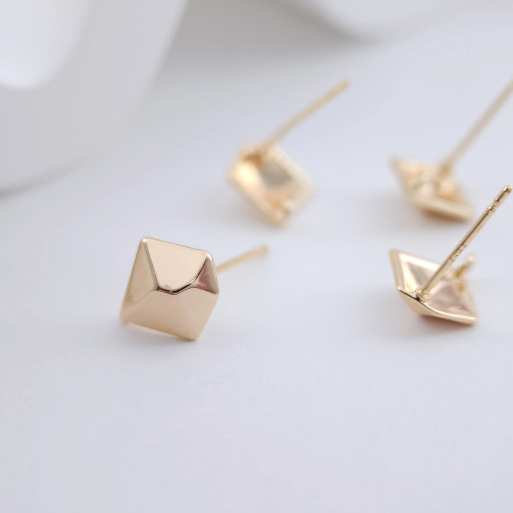 Gold Geometric Diamond Post Earring, S925 Silver Pin Nickel Free Earrings, Hypoallergenic Earring ZX237