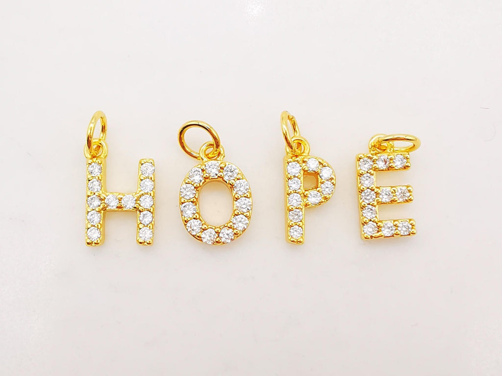 Dainty Cubic Alphabet Letter Charm, 18K Gold Plated CZ Micro Pave Initial Pendant, 8mm, Necklace Bracelet Earring Making S904