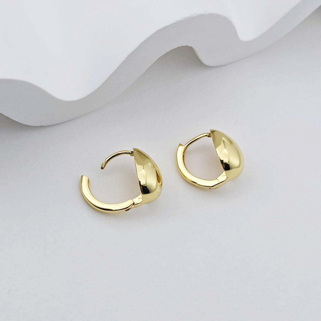 18K Gold Drop Hoop, Polish Gold, 14.7*13.6mm, Stud Earring Nickel Free, Hypoallergenic Earring Findings S1246