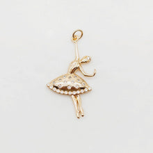 Load image into Gallery viewer, Dancing Girl Pendant, Ballet Girl Charm, CZ Pave, 18K Gold/Silver Plated, 36mm, Necklace Making Charm, Jewelry Findings Round S20402